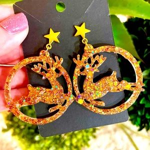 Star Sparkle Acrylic Reindeer Earrings